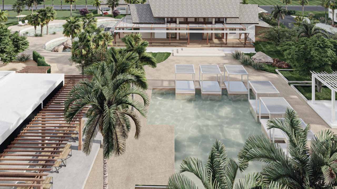 Casa Club – bazén z ptačí perspektivy