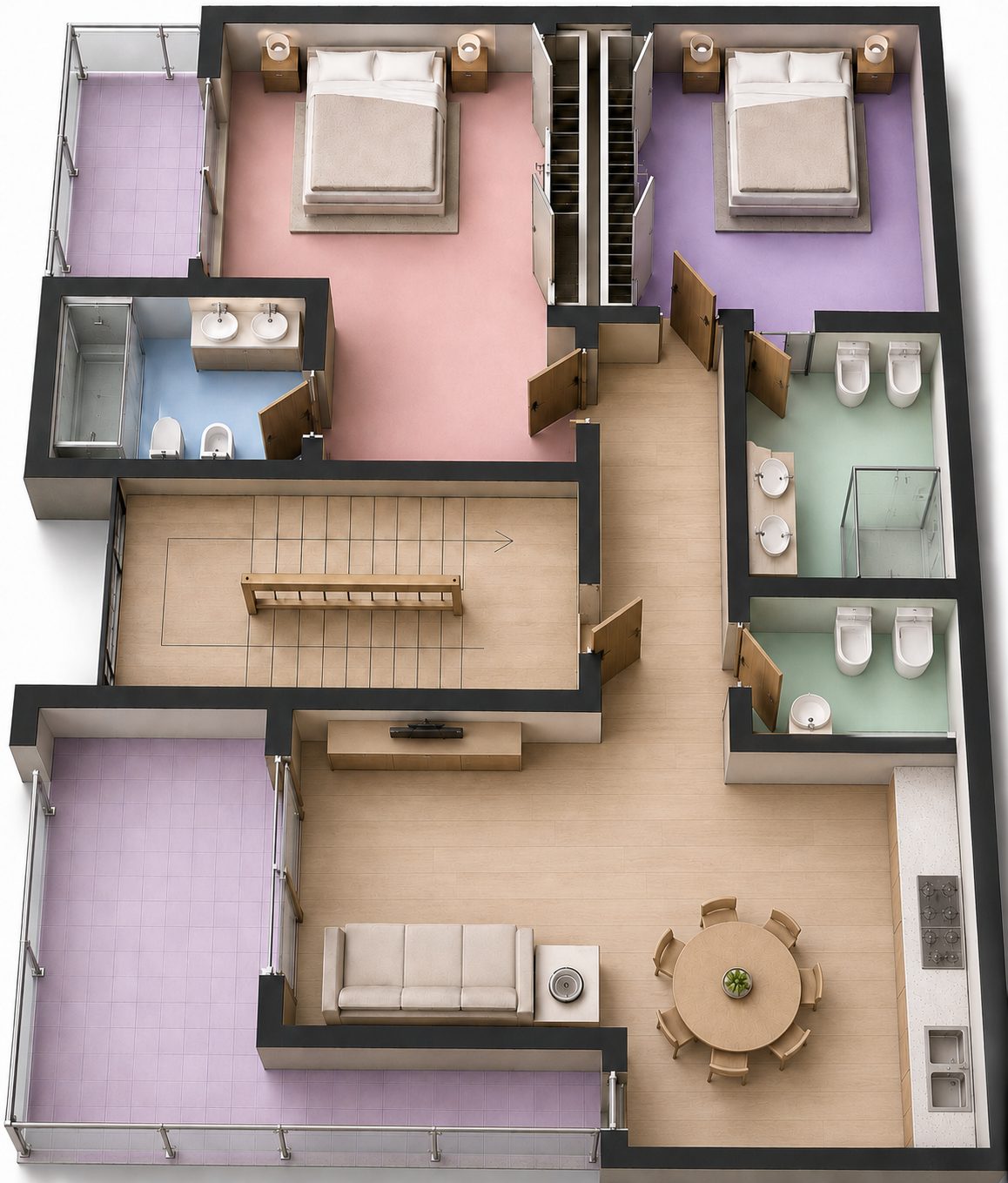Dispozice apartmánu – 3D půdorys