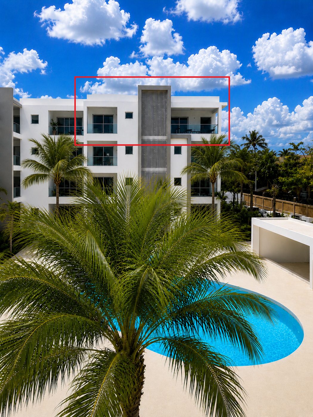 Umístění apartmánu 410 v budově